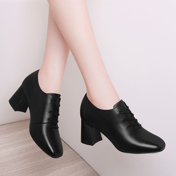 

centennial lace up leather sho women's british deep mouth high heels thick fall 2272