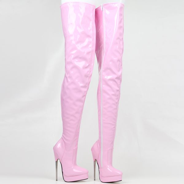 

7 stiletto shiny pink platform thigh high boots goth fetish 5-15, Black;white