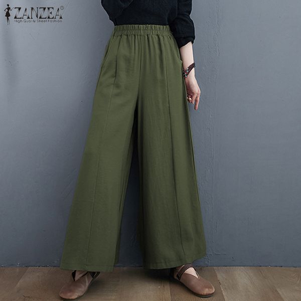 

capris elegant women's autumn trousers 2021 wide leg pants solid pantalon palazzo female casual elastic waist turnip oversized, Black;white
