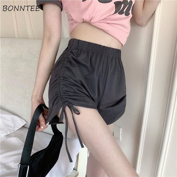 

women's shorts women shirring high waist korean style all match ladies simple fashion solid lovely college design summer chic, White;black