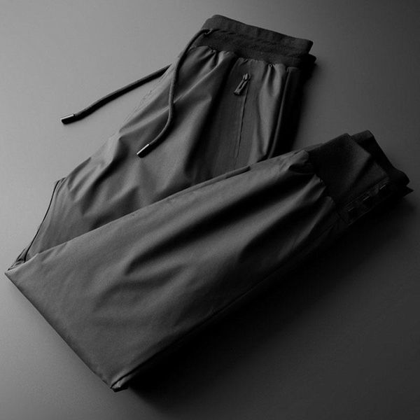 

men's pants high end seamless cut zipper pocket cold proof and warm white duck down fashion trend closed foot for men, Black