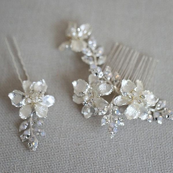 

hair clips & barrettes bride silver colour floral comb pearl opal crystal wedding accessories bridesmaids piece, Golden;silver