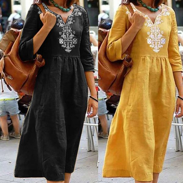 

large women's v-neck casual dress in spring of 2019, Black;gray