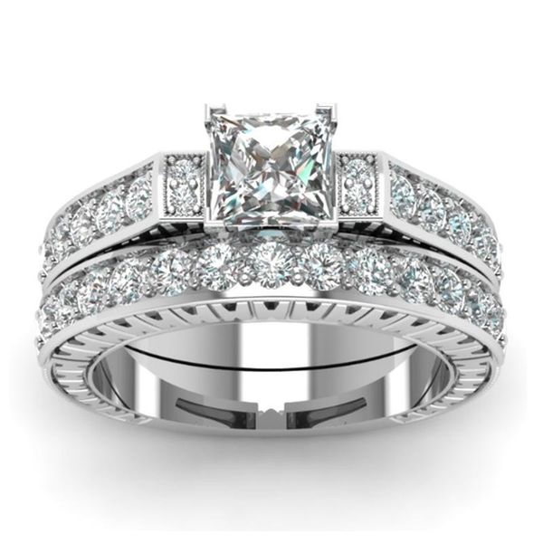 

wedding rings trendy women's set jewelry elegant white zircon for women bridal band engagement ring girl gift, Slivery;golden
