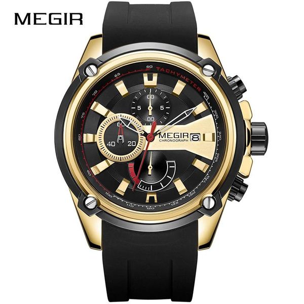 

wristwatches megir gold quartz watch chronograph men sports watches male silicone date clock waterproof relogio masculino 2021, Slivery;brown