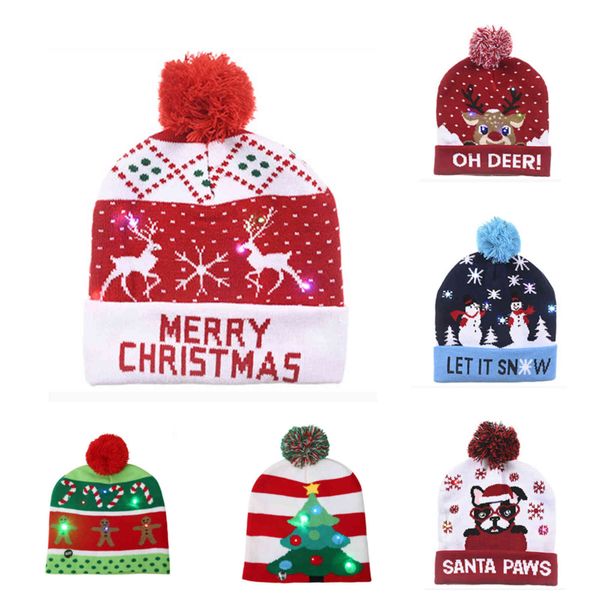 

funny warm led light beanie decoration products baby kids 2021 christmas hat for adults kids, Blue;gray