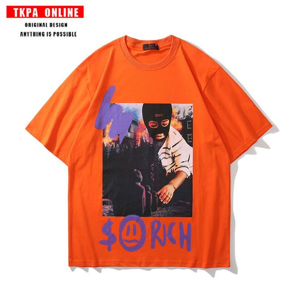 

tkpa street hip hop printed short sleeve t-shirt for men and women, White