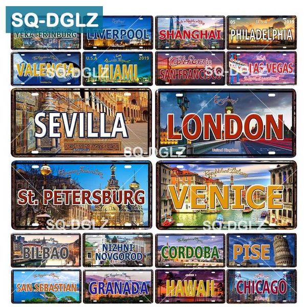 

[sq-dglz] europ city license plate tin sign vintage metal sign bar wall decoration home decor painting plaques art poster