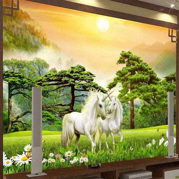 

wallpapers custom mural painting sunset white horse 3d animated po wallpaper living room bedroom background wall home decor cloth