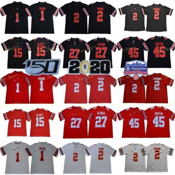 

ohio state buckeyes justin fields jersey osu 27 eddie george 45 archie griffin #15 elliott 97 nick bosa teague 150th fiesta bowl, Black