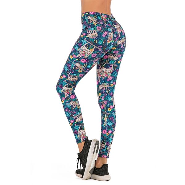 

brands women fashion legging floral sloth printing leggins slim legins high waist leggings woman pants 211215, Black