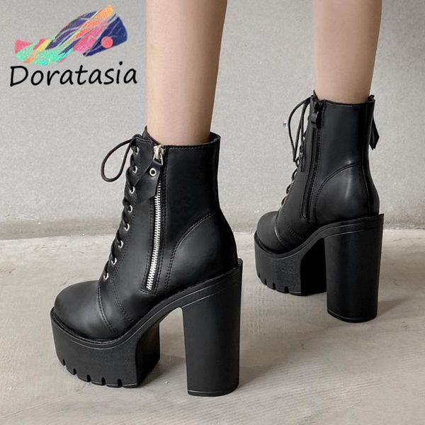 

boots doratasia brand female balck platform zipper lace up motorcycle women cool stylish casual quality shoes woman, Black