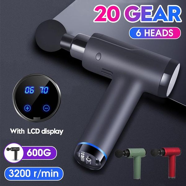 

massage gun 3200r/min 20 gears lcd muscle sport therapy massager body relaxation pain relief slimming shaping 6 heads