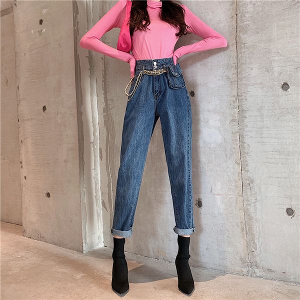 

jeans high waist jeans woman korean loose casual harem denim trousers plus size streetwear pantalones vaqueros mujer glm5 ec5c, Blue