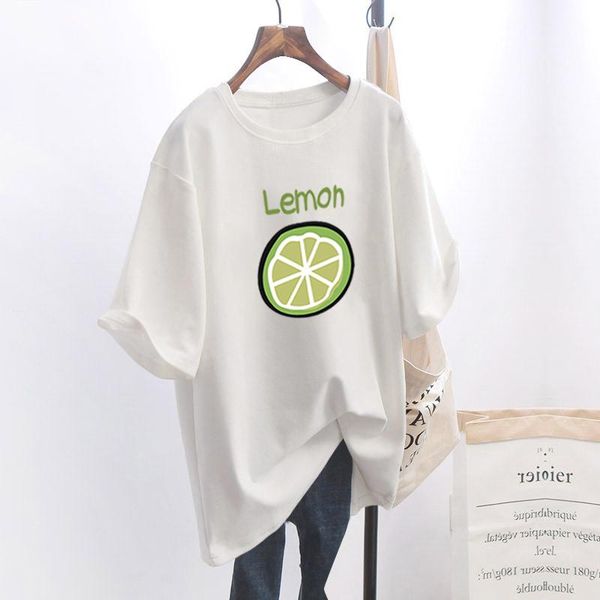 

women's t-shirt women 2021 mujer camisetas avocado green cartoon round neck casual loose summer shirts ropa para mujeres de moda, White