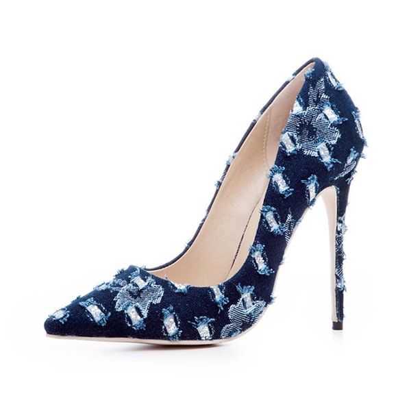 

dress shoes est gladiator women pumps summer denim mixed colors pointed toe high heels stiletto singel plus size, Black