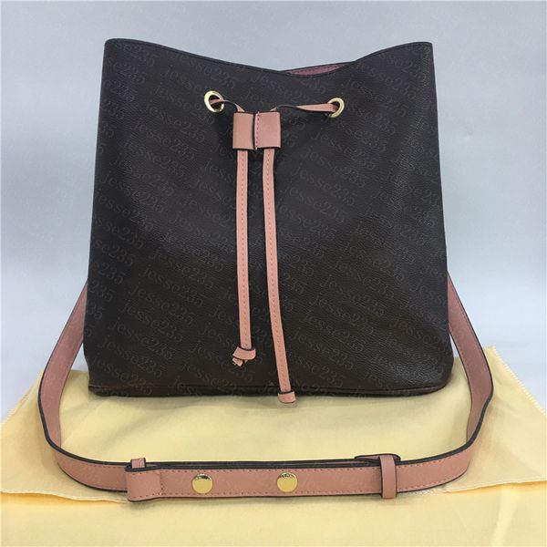 

fashion women leather drawstring shoulder bag classic tote lady bucket handbags presbyopic shopping purse portable messenger