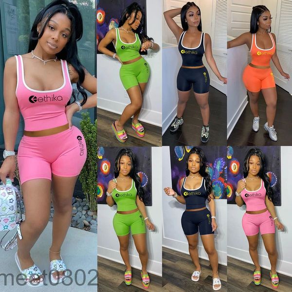 

2021 ethika women tracksuits fashion crop vest + shorts two piece sets outfits designer u neck casual slim sportswear 4 colors, Gray