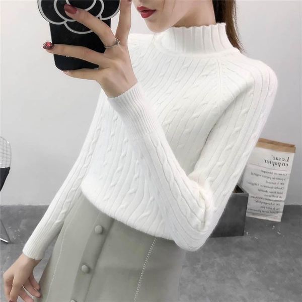 

women's sweaters winter half turtleneck women short knit sweater pullover plus thicken bottom casual female jumper yf100, White;black