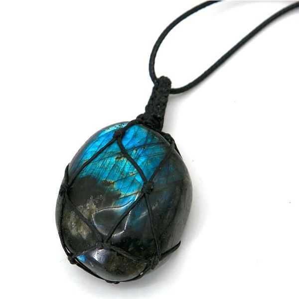 

necklaces pendants looker labradorite natural stone pendant wrap braid yoga macrame for men women energy, Silver