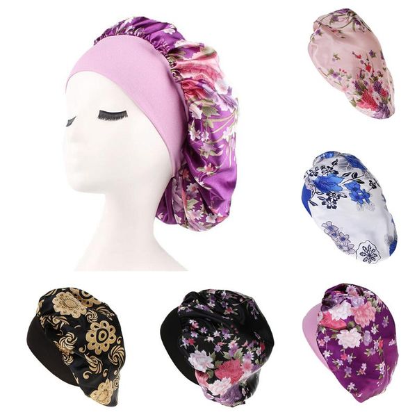 

lovoski lady satin floral bonnet hair loss cap headscarf sleeping shower caps