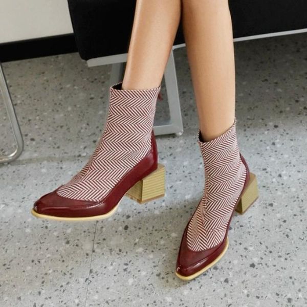 

boots 2021 autumn women's woman winter mixed colors short pointed thick heel ankle chic ladies comfy, Black