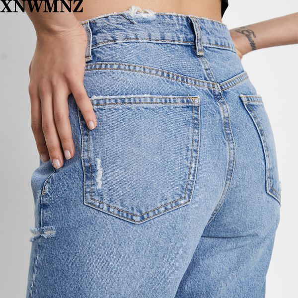 

2011Za Faded high-waist jeans Featuring five-pocket design ripped detailing on the front and zip fly and metal top button fastenins, Blue