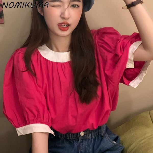 

women's blouses & shirts nomikuma fashion hit color o-neck puff sleeve blouse shirt korean causal womens summer 2021 blusas mujer 6k42, White