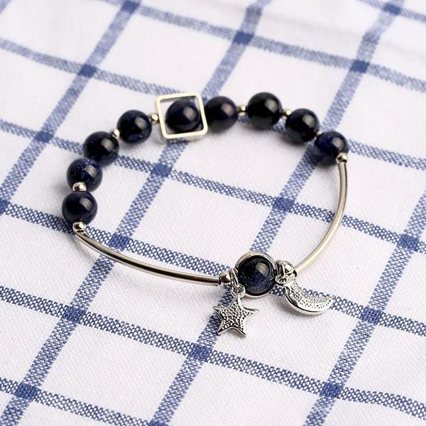 

retro star blue sandstone transfer beads moon bracelet female korean simple student trend couples beaded, strands, Black