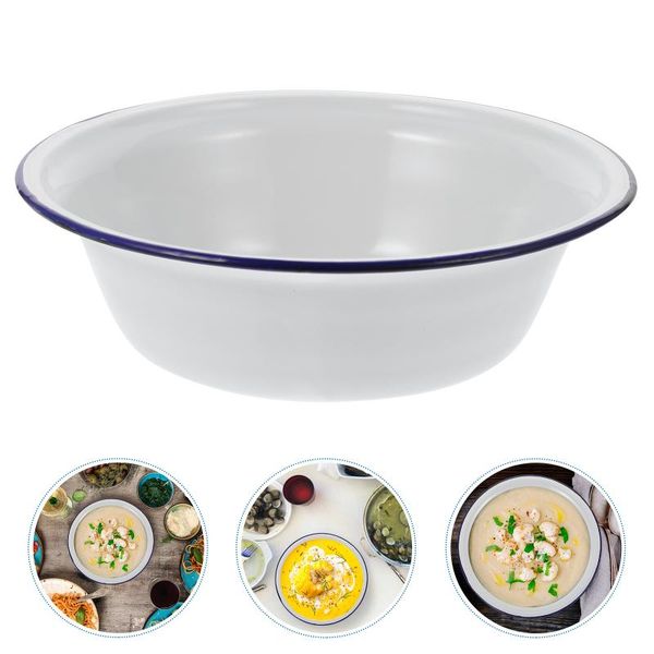 

bowls 2pcs simple enamel basins soup household enamelware for home (white)