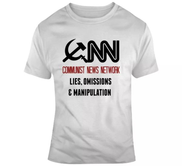 

cnn communist news network t-shirt fake news media novelty clothing maga tee top, White;black