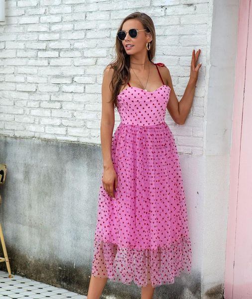 

women's wear summer 2021 dress french style rag suspender mesh long female casual dresses, Black;gray