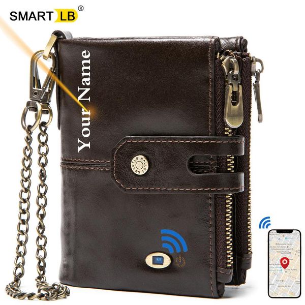 

wallets smart wallet gps record anti-lost genuine leather men zipper coin pocket chain card holder purse engraving, Red;black