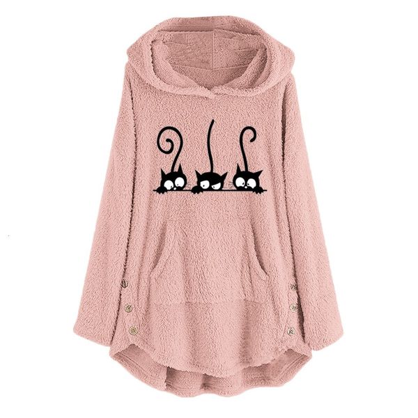 

women's hoodies & sweatshirts plus size hoodies womens see -embroidered cat button winter long sleeve ladies # y7, Black