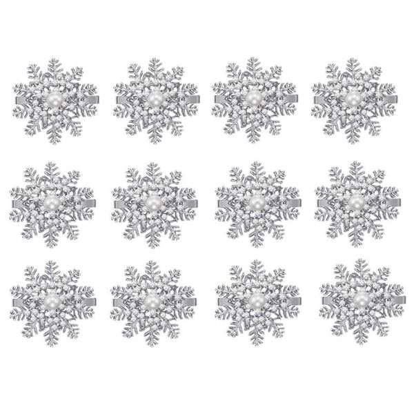 

pcs snowflake napkin ring pearl christmas holder buckle metal flower rings