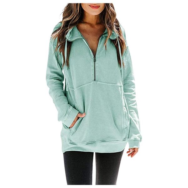 

women's hoodies & sweatshirts oversize women streetwear quarter zip long sleeve oversized pullover tunics with pockets, Black