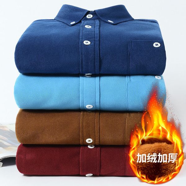 

corduroy fleece shirts autumn winter plus velvet solid color shirts men casual flannel slim fit street cotton shirt size 5xl, White;black