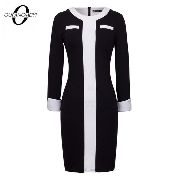 

women black white patchwork elegant stylish formal business slim bodycon pencil dress e840 casual dresses, Black;gray