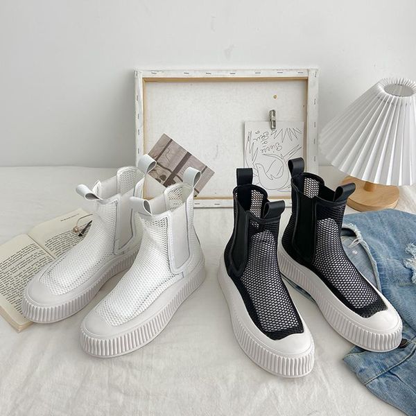 

boots white mid-calf rock shoes woman boots-women round toe low rubber ladies summer 2021 mid calf lolita solid canvas, Black