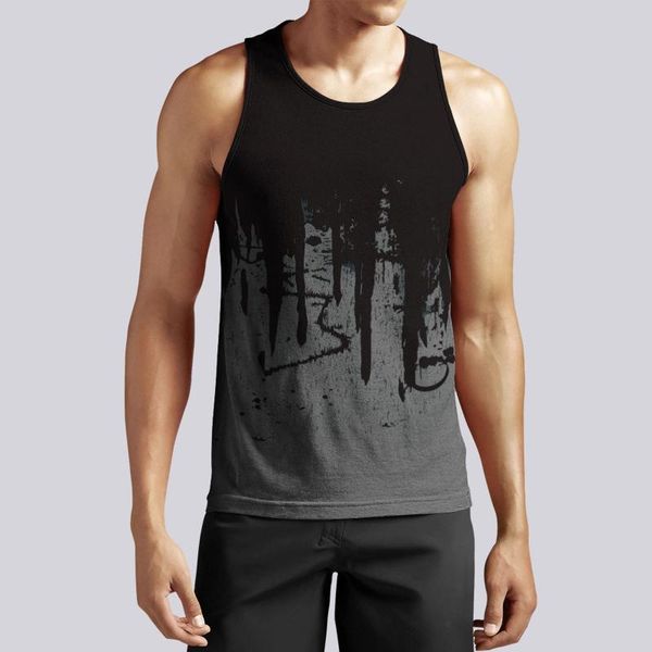 

men' tank gradient print mens fitness bodybuilding gym clothing cold shoulder o-neck vest summer undershirts debardeur hommes #11, White;black