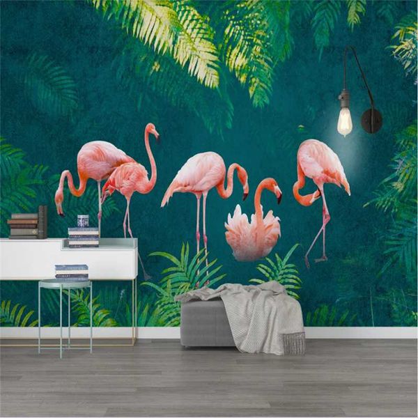

wallpapers xue su custom large wallpaper wall nordic nostalgic tropical plants flamingo interior decoration painting cloth