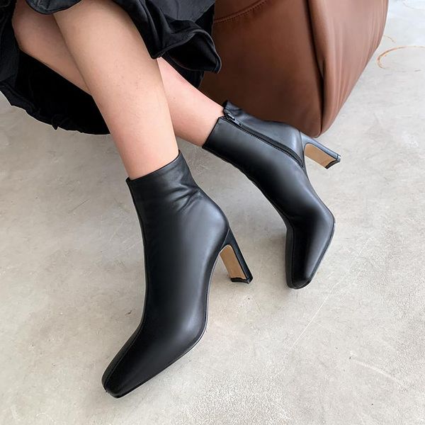 

boots black colors ankle for women genuine leather high heels 2021 winter est party shoes woman