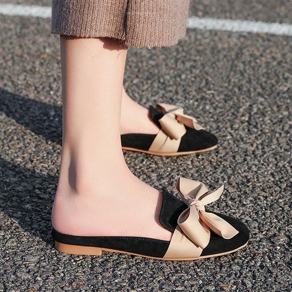 

sandals 2021 year summer fashion women's slippers bow knot round toe casual comfortable low-heeled beach shoes, Black
