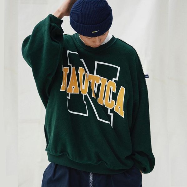 

ah. h hasegawa supervised loose casual men's and women's same double-sided letter city boy sweater hoodie, Black