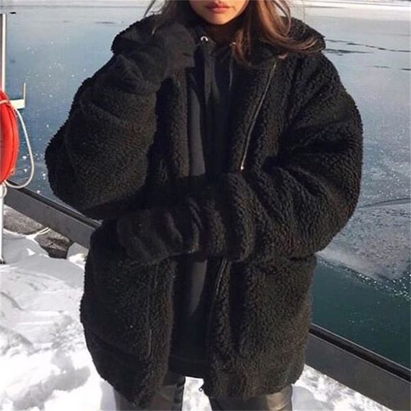 

wool 2021 winter loose fur coat 4wcg, Black
