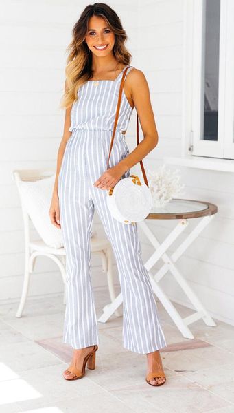 

women's jumpsuits & rompers women sleeveless fashion striped playsuit backless casual lace up party jumpsuit slim romper ladies long tr, Black;white