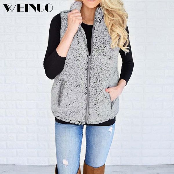

women's vests vest coat women 2021womens winter warm outwear casual faux fur zip up sherpa jacket abrigo, Black;white