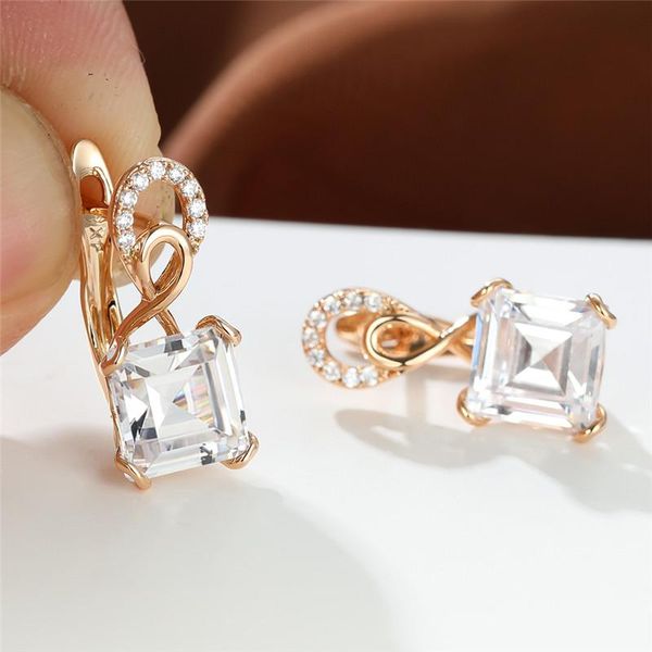 

hoop & huggie white zircon square stone earrings female luxury crystal rose gold color wedding for women bridal jewelry, Golden;silver