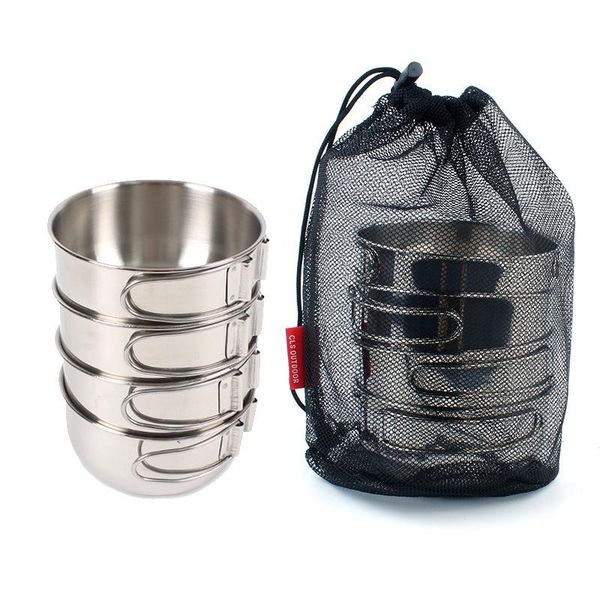 

camp kitchen 4pcs/set outdoor stainless steel bowl 500ml cookware cutlery cooking pots for camping hiking travel fishing picnic
