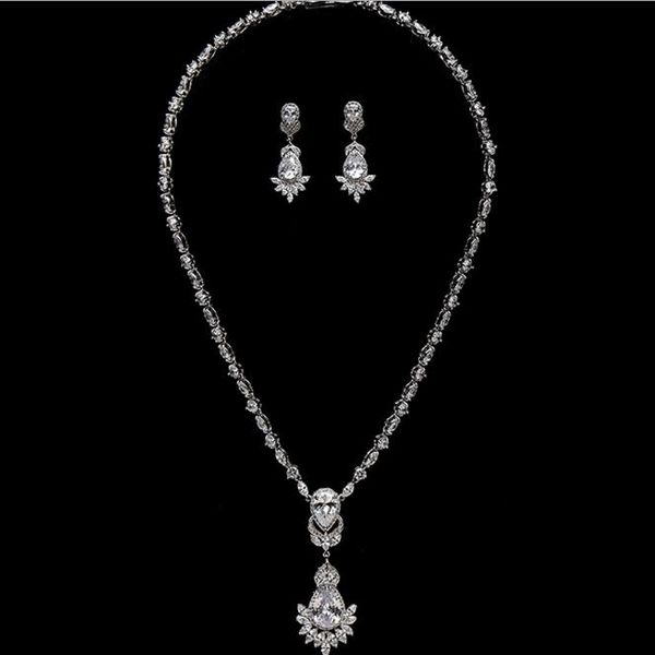 

earrings & necklace upscale bride married jewelry micro pave cz, Silver